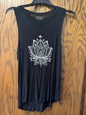 Miken Black Tank with White Lotus Print